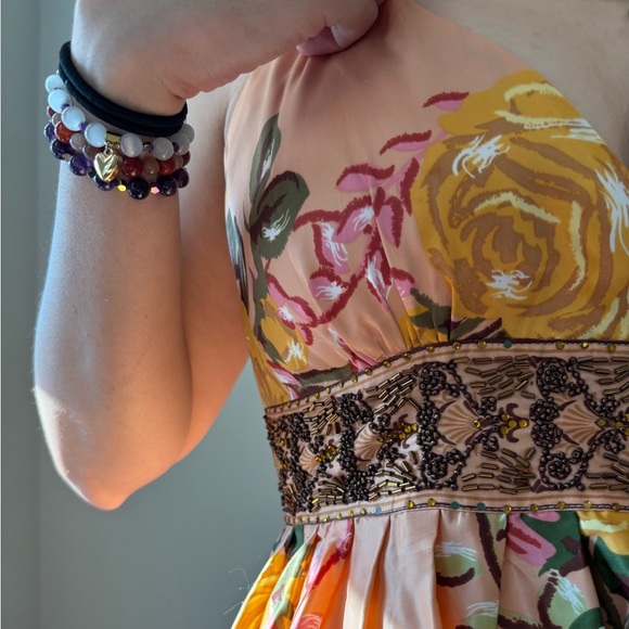 Y2K Spring Beaded Floral Embroidered Halter Midi Dress Coquette Girl - XS Small - Picture 4 of 13